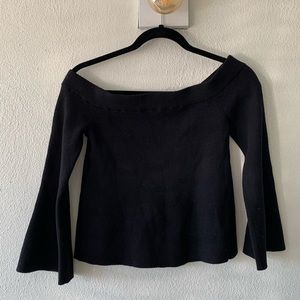 ARITZIA Solid Black Ribbed Staple Long Sleeve Top